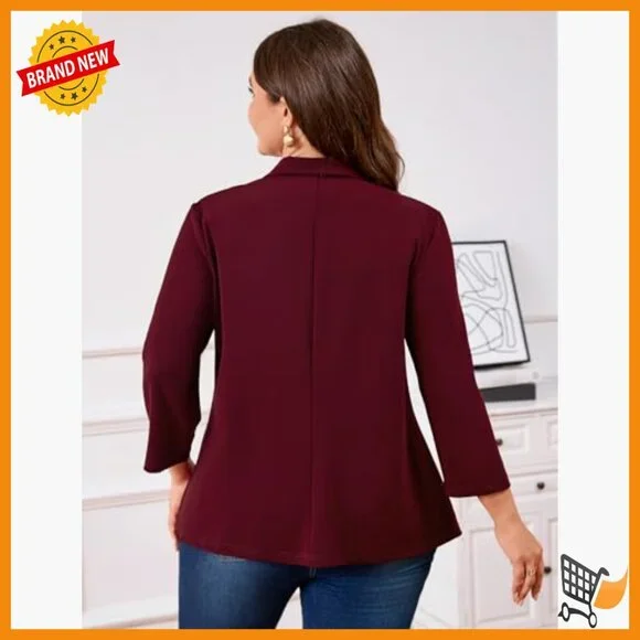 Plus Size Blazer Lapel Open Front Long Sleeve Cardigan Jacket Pockets